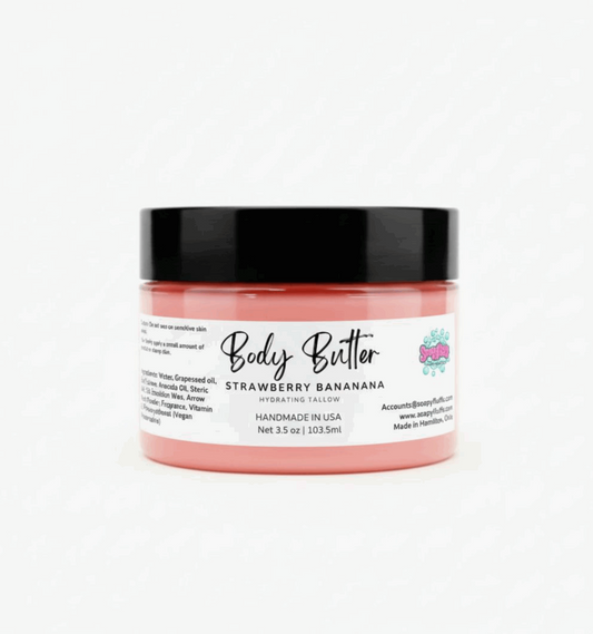 Strawberry Banana Cream Body Butter - Ultra-Hydrating & Non-Toxic Tallow Cream - Handmade Tallow Soap in Hamilton, Ohio - Soapyfluffs